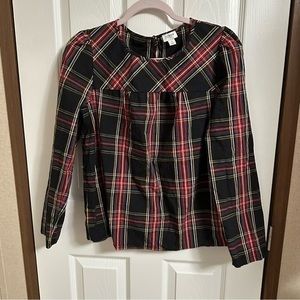 J crew stripe long sleeve blouse size M holiday plaid